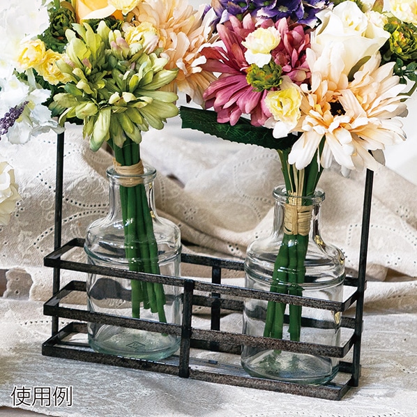 フラワーガラスボトル3本 アイアンホルダー付き 夏 インテリア雑貨 ディスプレイ 通販 ストア エキスプレス