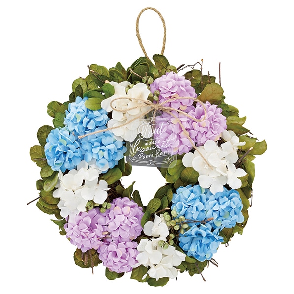 ナチュラル造花あじさいリース 直径26 5cm 直径35cm 夏 造花 和 ディスプレイ 装飾 吊り装飾 通販 ストア エキスプレス