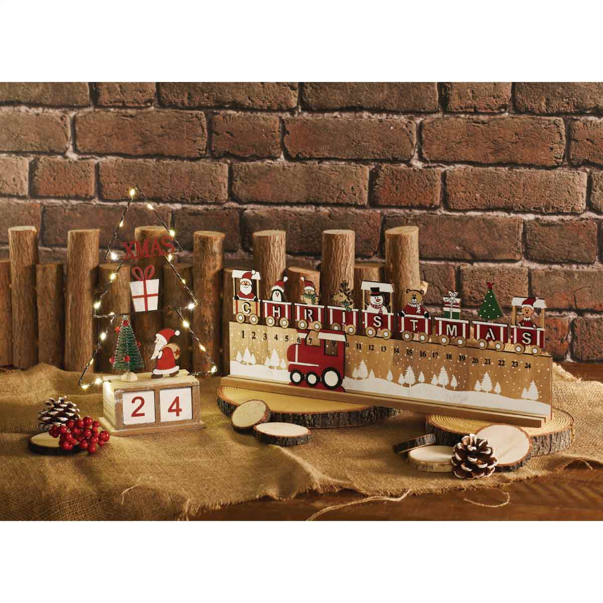 LED木製アドベントスタンド クリスマスツリー 幅18cm