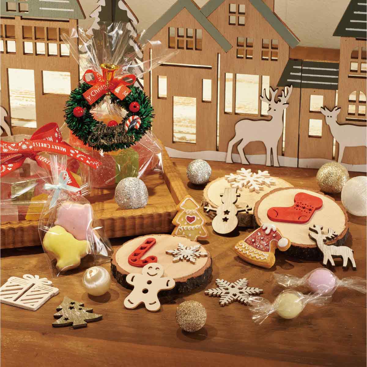 クリスマス ウッドパーツx12｜手芸素材・材料