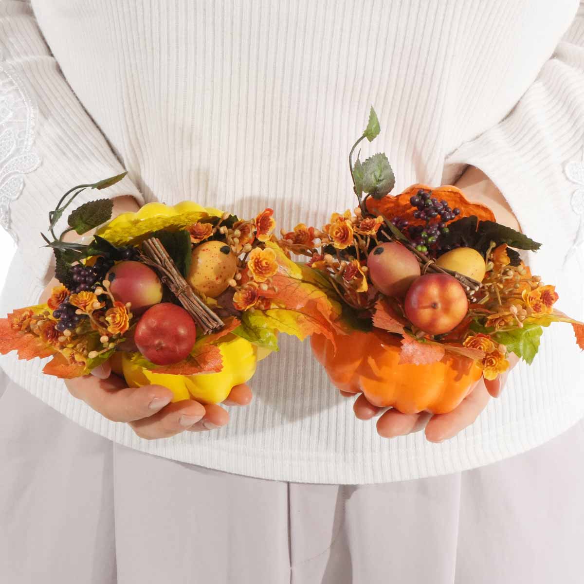 パンプキンポット幅18cm（造花） オレンジ