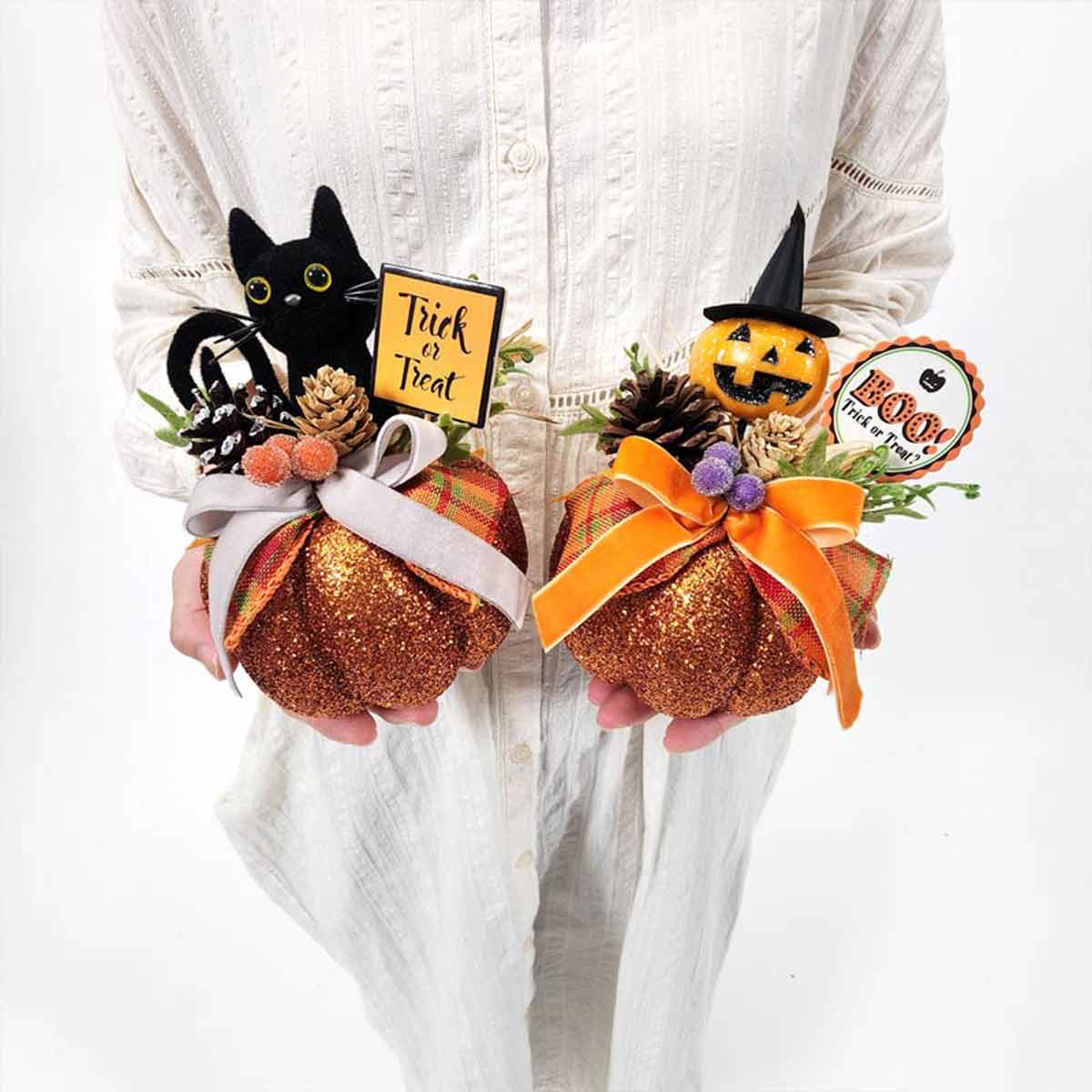 パンプキンベースアレンジ オレンジ高さ15cm(造花) パンプキン