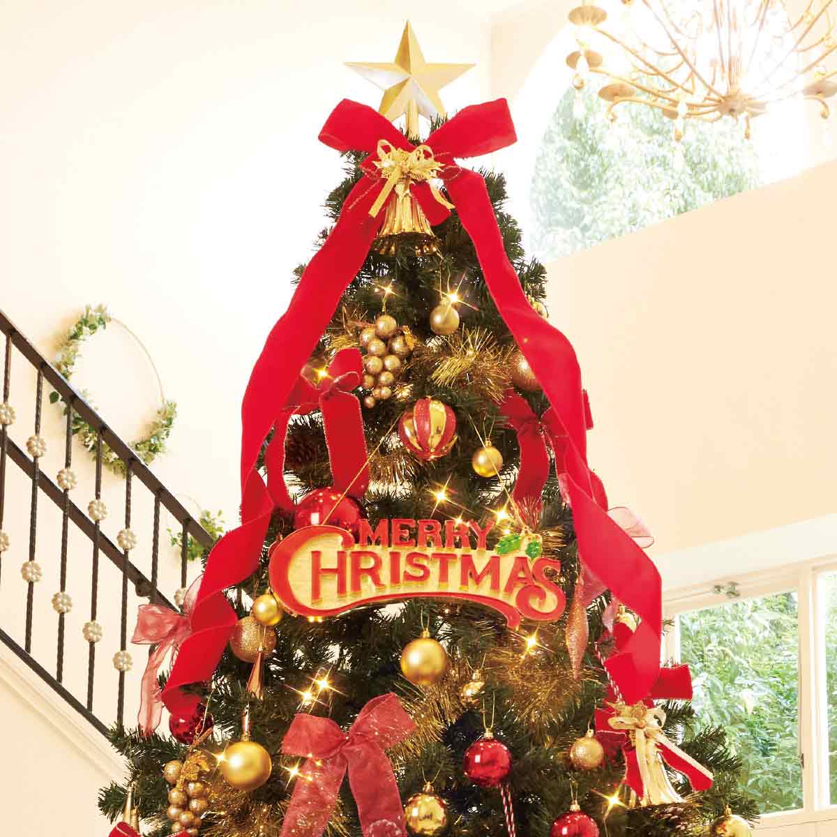 デラックスクリスマスツリーセット レッド［ストエキオリジナル］ 高さ240×幅145cm