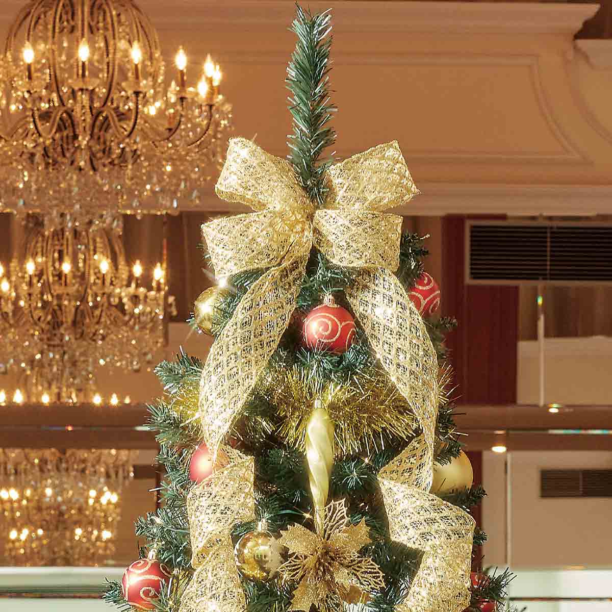 木製ベースクリスマスツリーセット ゴールド［ストエキオリジナル］ 高さ150×幅82cm