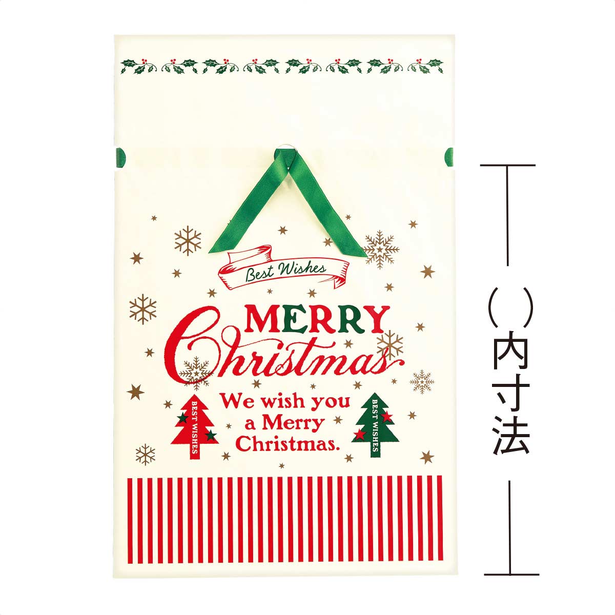 20枚 リボン付きギフトバッグ クラシカルクリスマス  幅15×高さ25[18.5]×底マチ5cm