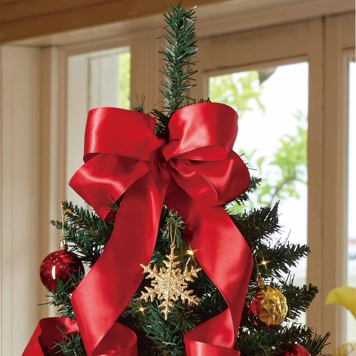 スクエアベース スリムクリスマスツリーセット レッド 高さ150×幅66cm