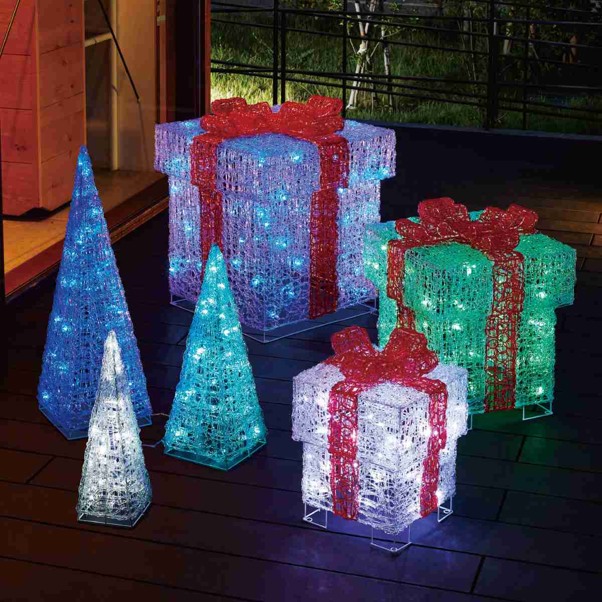 LED 3連クリスタルクリスマスツリー ブルーグラデーション