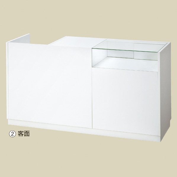 引き戸型ショーケース付きレジ台 幅167.5cm〔ストエキオリジナル〕 エクリュ