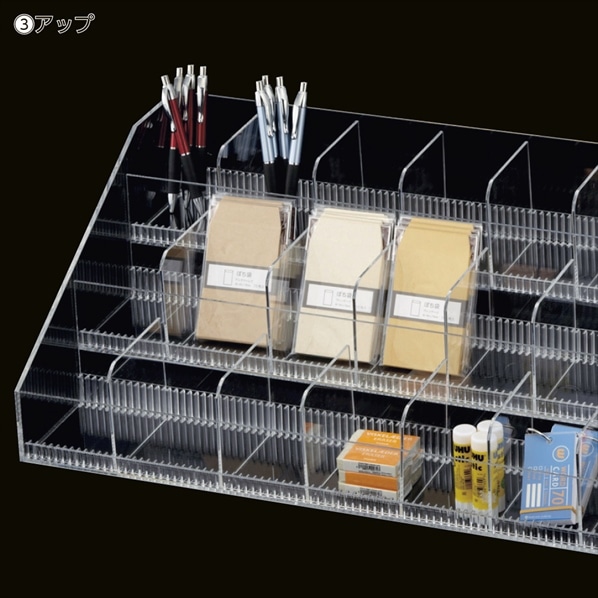 透明アクリル小物ボックス3段タイプ 幅89.8cm 奥行25cm