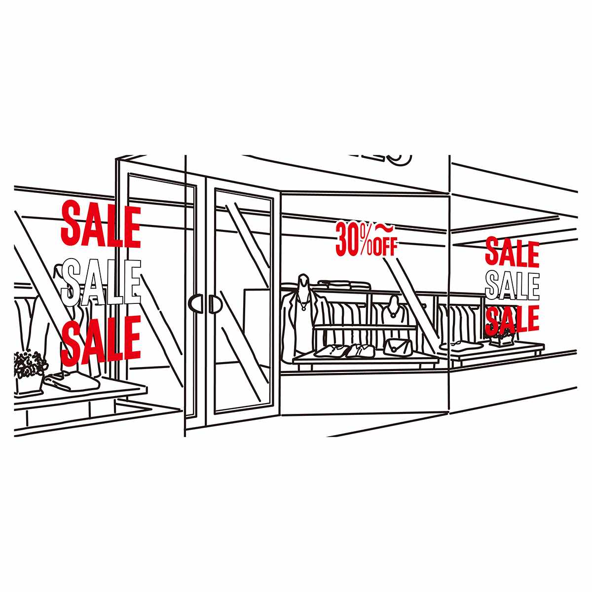 カットシートポップ ウインドウSALEシール 30%OFF レッド