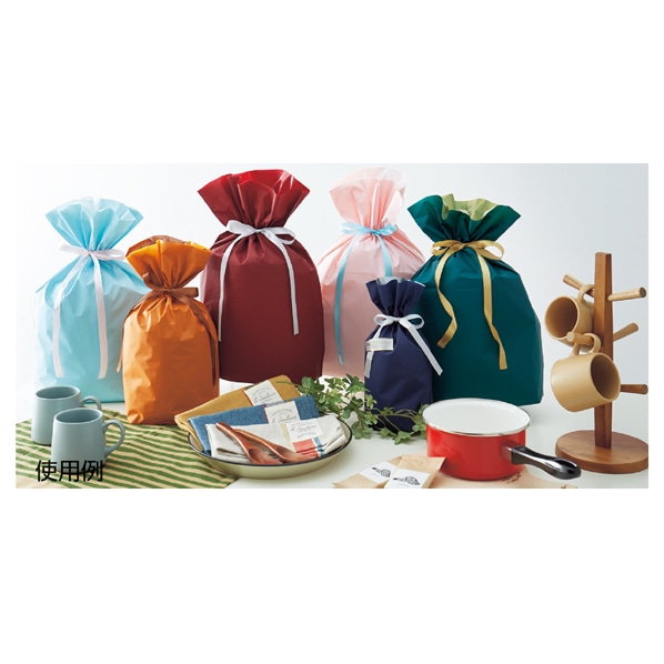 【20枚】 梨地リボン付きギフトバッグ オレンジ 17×28[18]×底マチ8cm