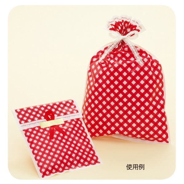 ギフトバッグ チェッククロス レッド 16×26cm