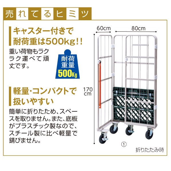 ナンシン 店舗用ラスパレ カゴ台車 L型ロールコンビテナー LRC-Pシリーズ 幅80cm LRC50-PG