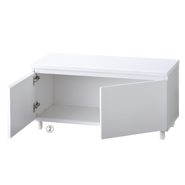 収納ボックス 丸棒脚 ロータイプ 幅90cm用〔ストエキオリジナル〕 エクリュ