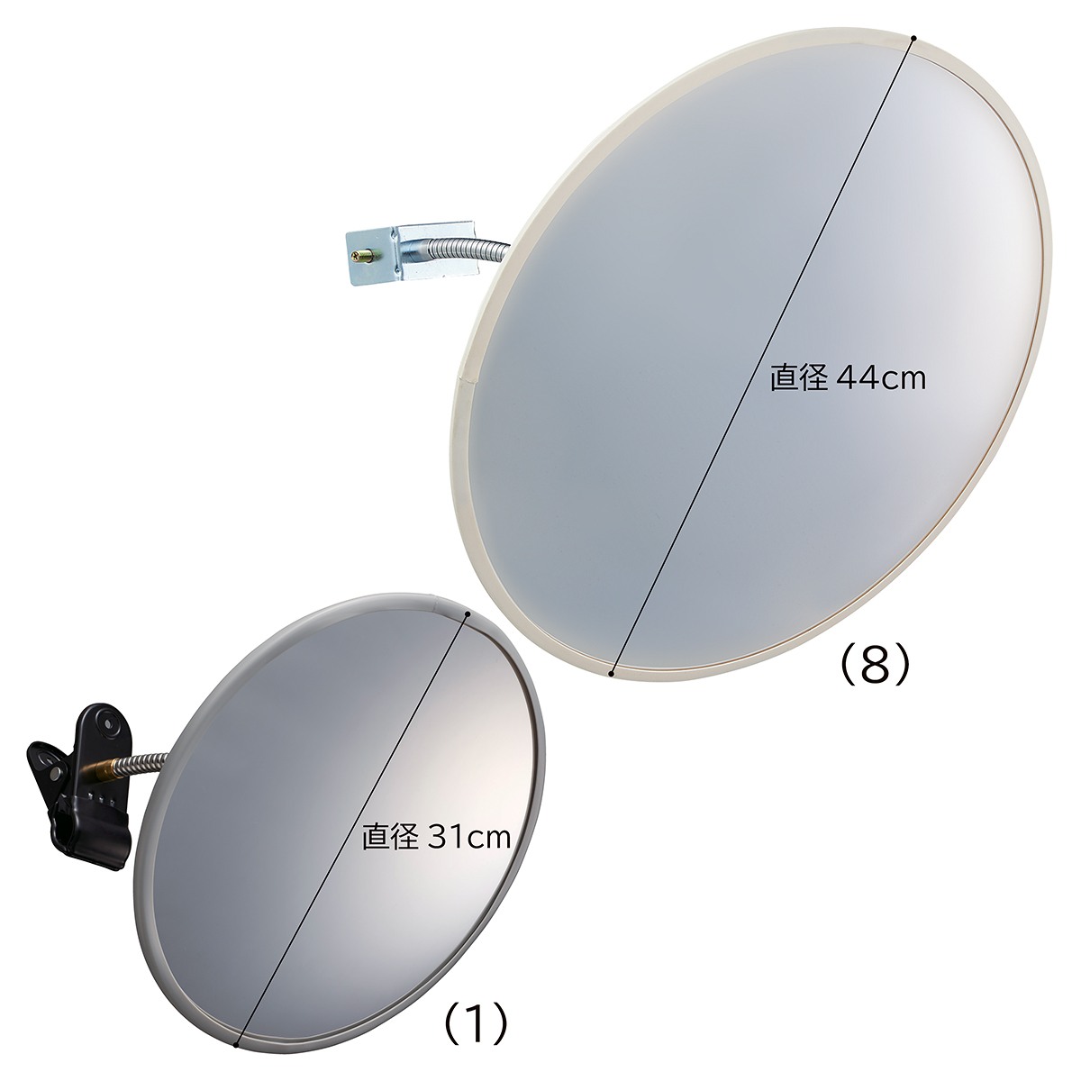 フレキシブル防犯ミラー クリップ式 グレー 直径31cm フレキシブル防犯ミラー クリップ式 グレー 直径31cm