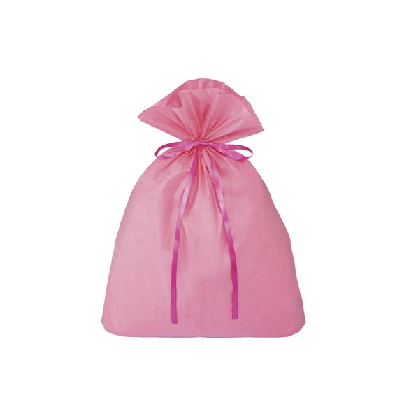 【20枚】 フロストギフトバッグ リボン付き ピンク 幅17×高さ28[18]×底マチ8cm