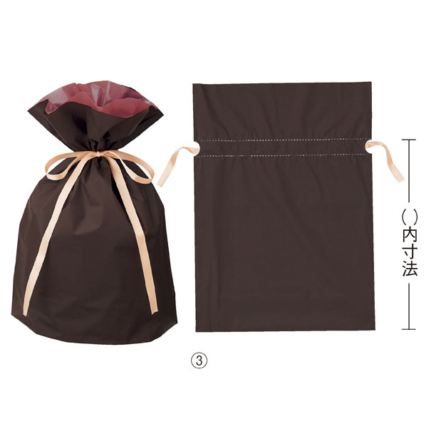 【20枚】梨地リボン付きギフトバッグ ブラウン 幅17×高さ28[18]×底マチ8cm 