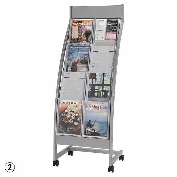 パンフレットスタンド 湾曲4段タイプ 湾曲4段2列グレー PSR-C204-GR