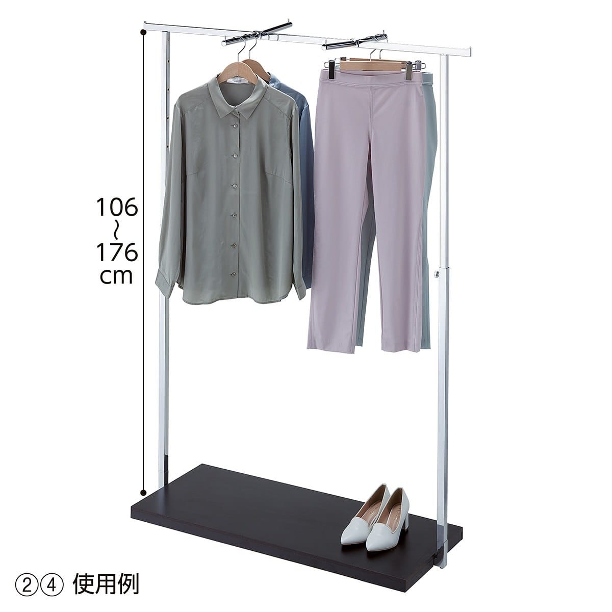 クロームメッキ ハンガーラック 角パイプ〔ストエキオリジナル〕 幅120cm用 木製ステージ