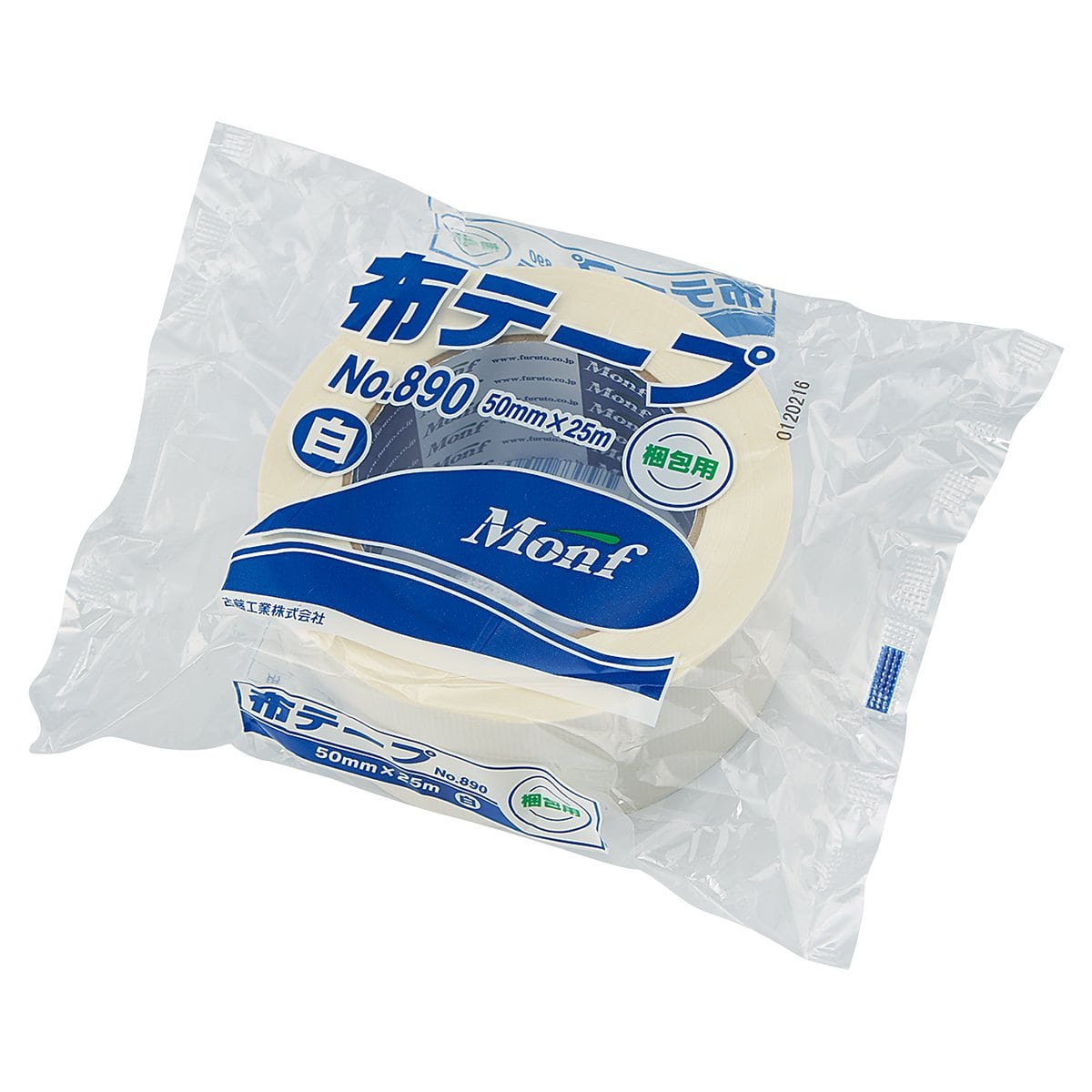 カラー布粘着テープ(50mm幅×25m巻) No.890 白 50mm幅×25m巻