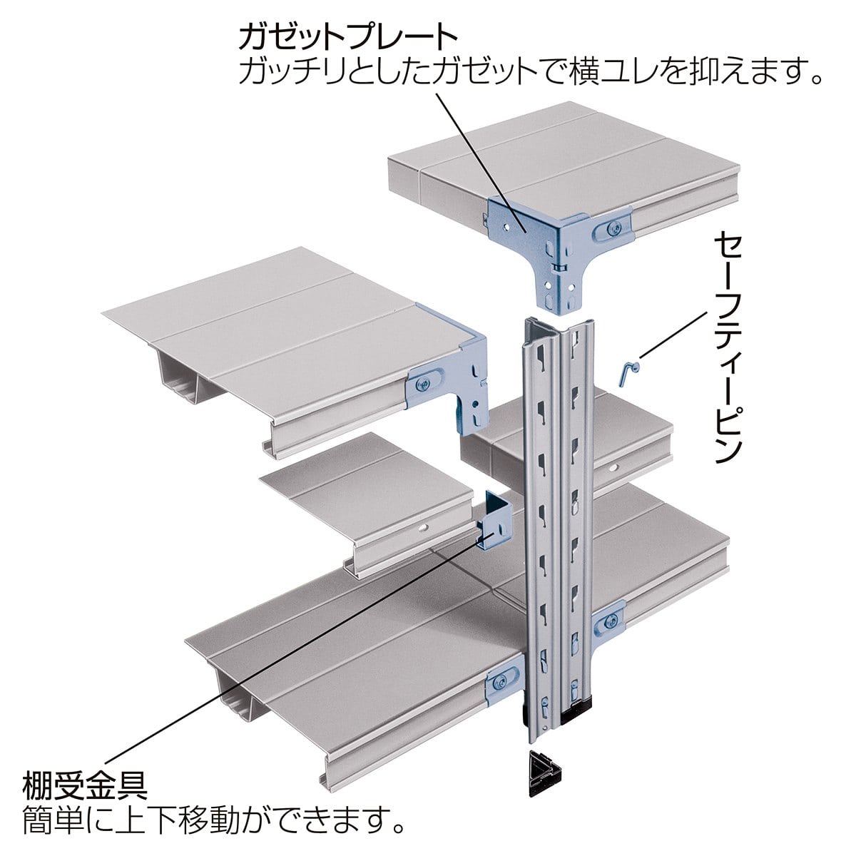 軽量セミボルトレスラック 150kg/段 ホワイトグレー 幅120cm 4段(高さ150cm) 奥行30cm