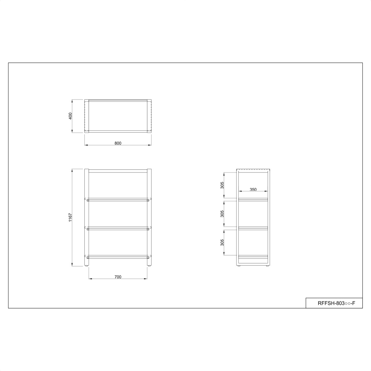 リスムシェルフ3段 幅80cm ブラックフレーム ホワイト
