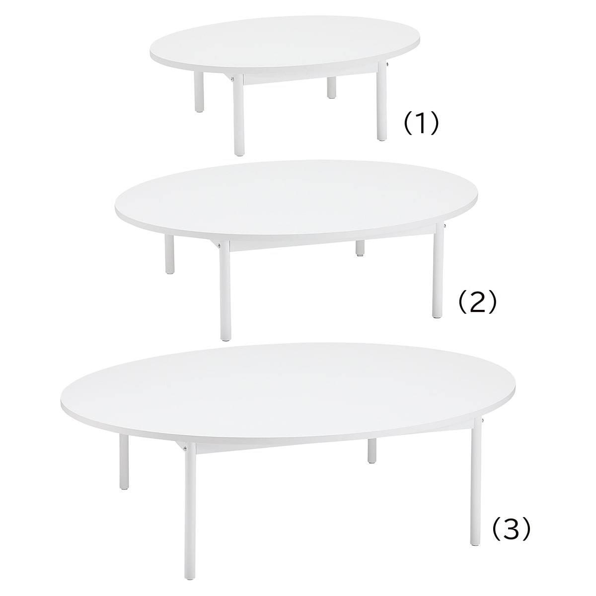 スチール脚オーバルテーブル 天板ホワイト×脚部ホワイト〔ストエキオリジナル〕 幅90cm