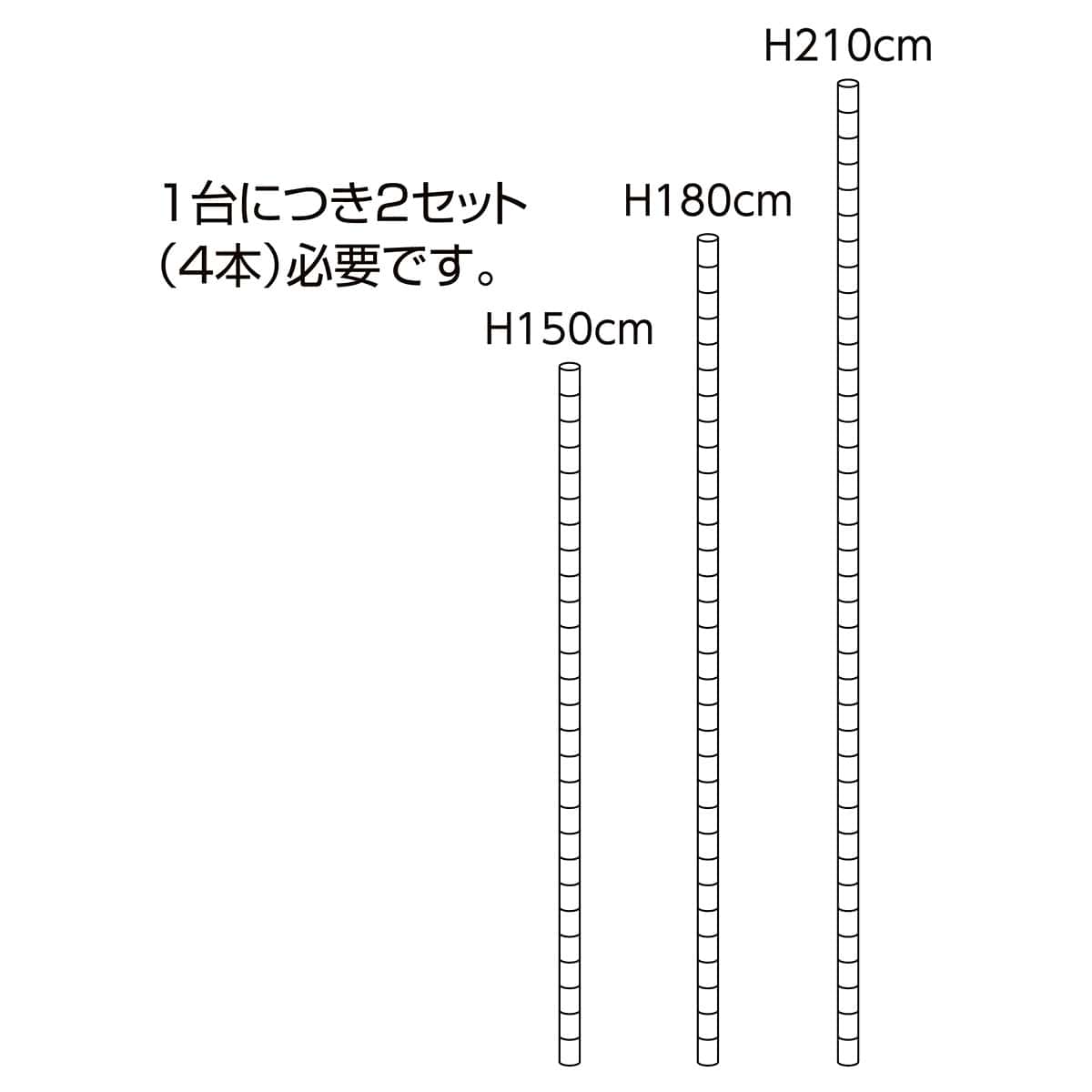 ワイヤーラック ポール(直径25.4mm) ホワイト〔ストエキオリジナル〕 高さ150cmタイプ