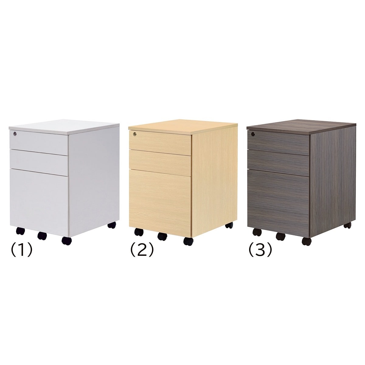 ワークデスク 3段ワゴン ホワイト