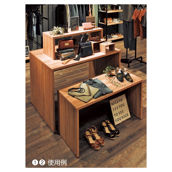 木製コの字型ネストテーブル ラスティック柄〔ストエキオリジナル〕 幅108×奥行45×高さ55cm