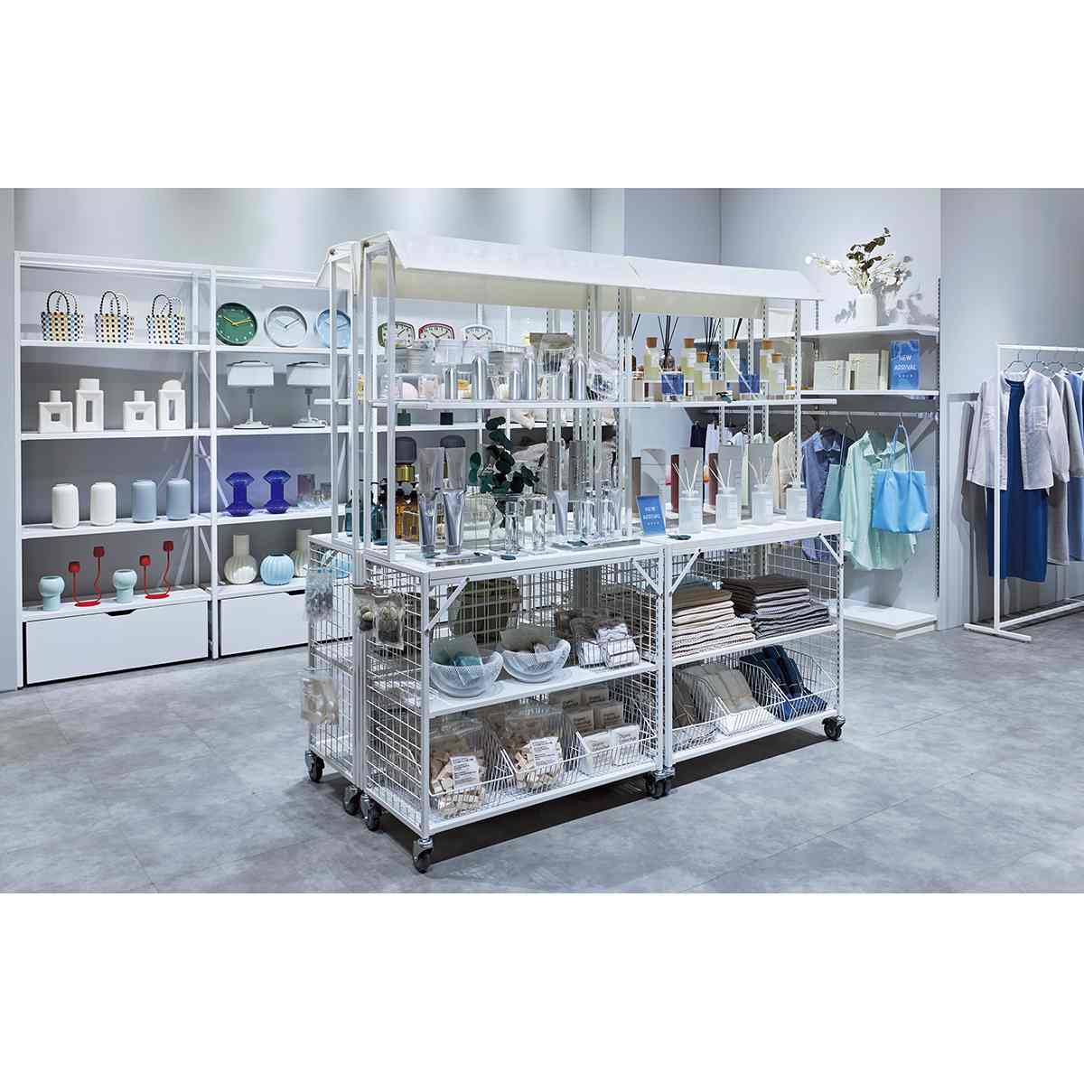 上部フレームホワイト用中間棚セット 幅120cm 片面 新型ハコマルシェワゴン 〔ストエキオリジナル〕 木棚ラスティック柄