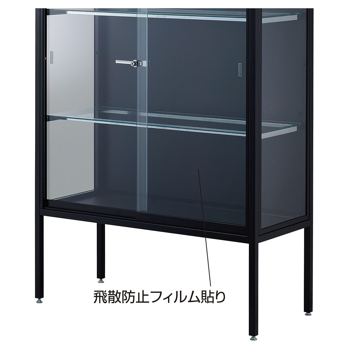 ラテラルショーケースブラック 幅90×高さ150cm パネル:ブラック ガラス棚〔ストエキオリジナル〕 棚2枚
