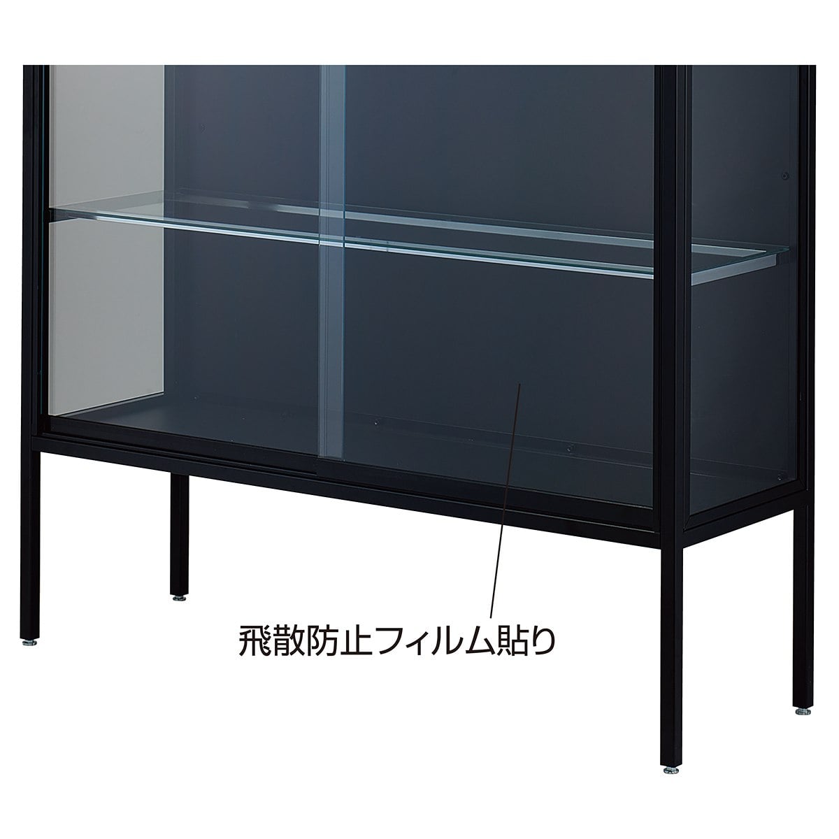 ラテラルショーケースブラック 幅120×高さ180cm パネル:ブラック ガラス棚〔ストエキオリジナル〕 棚3枚