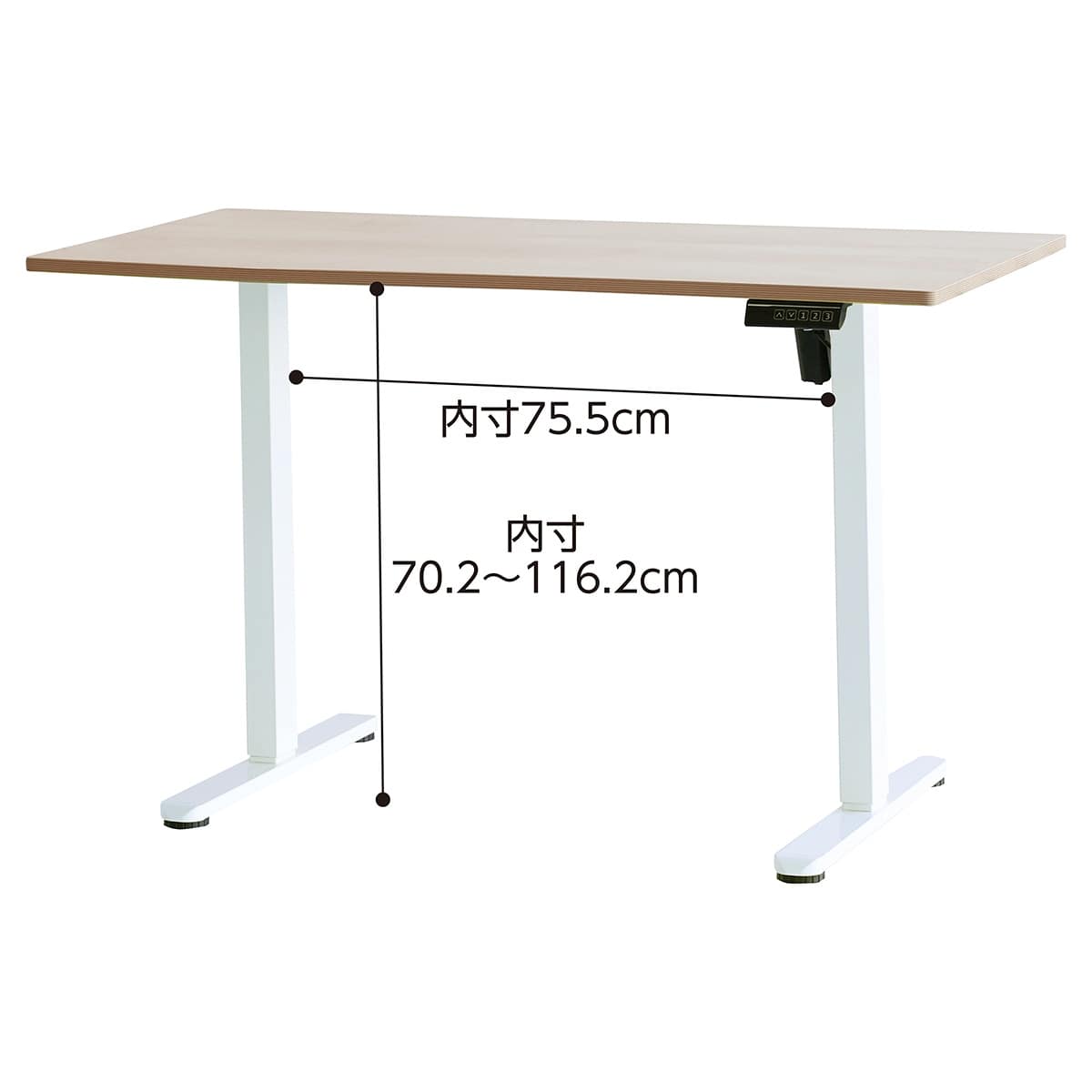 電動昇降デスク 幅120×奥行60cm 天板ナチュラル脚ホワイト