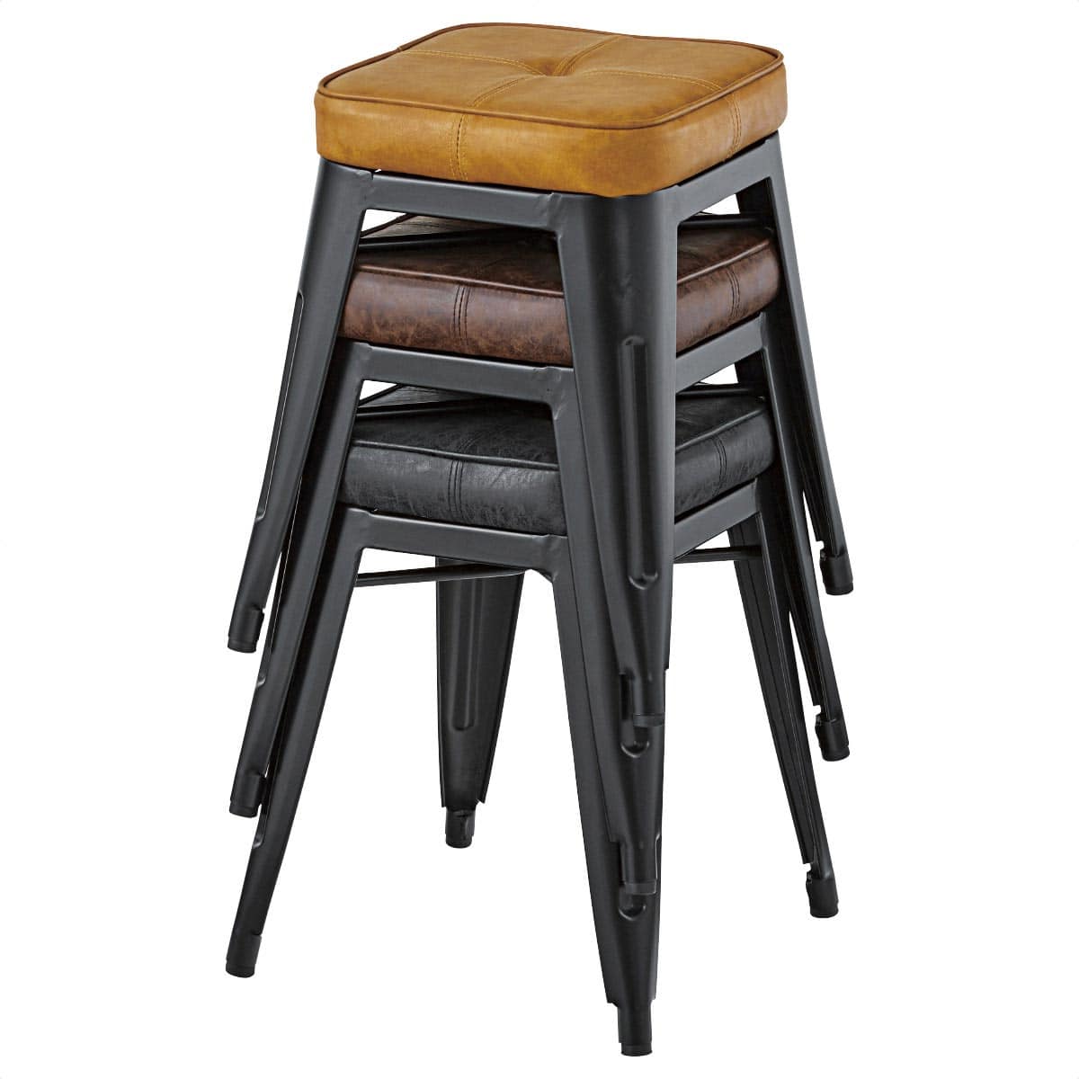 【2脚】スツール 張地ソフトレザー チャコール