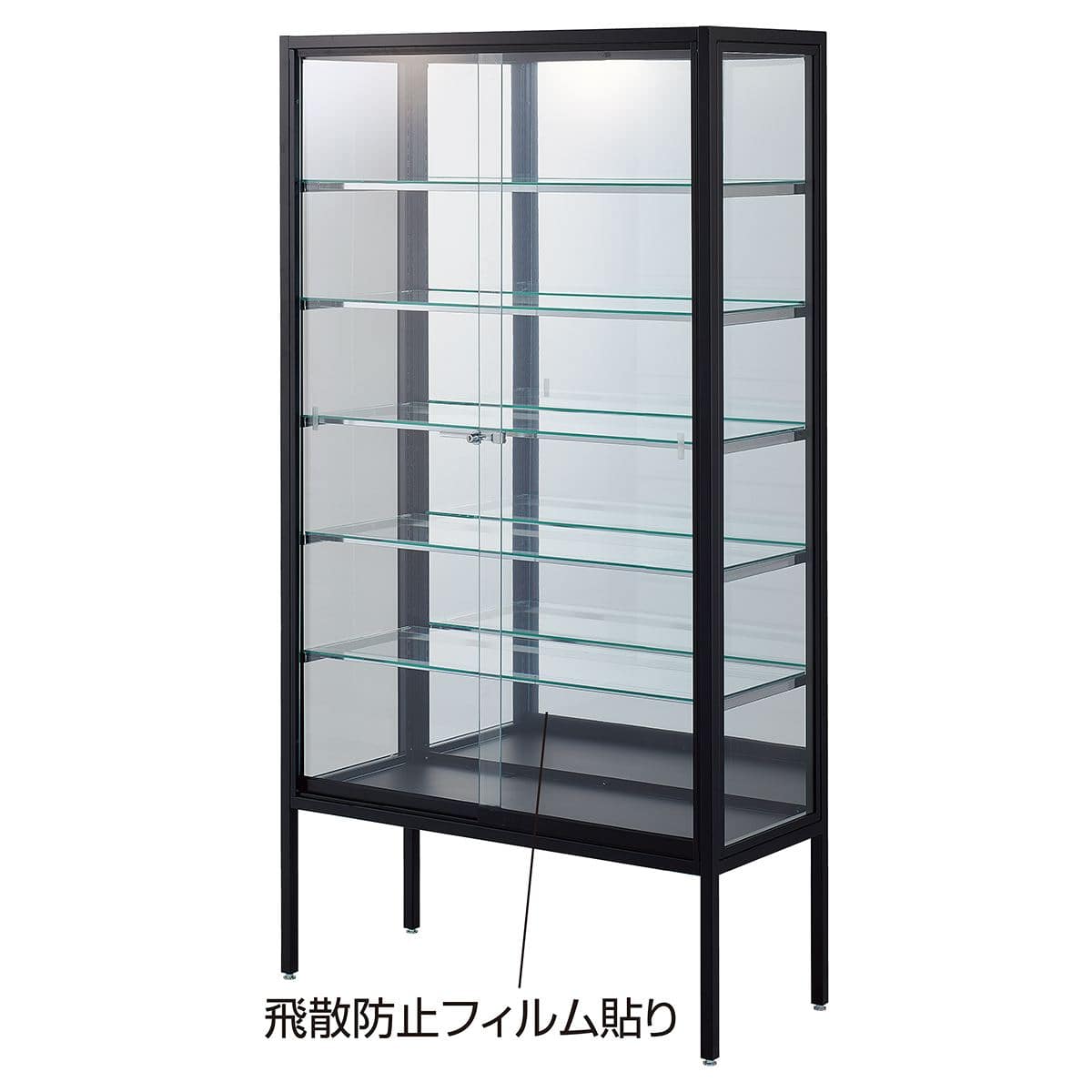 ラテラルショーケース 本体ブラック 幅90cm パネルミラー 〔ストエキオリジナル〕 高さ150cm