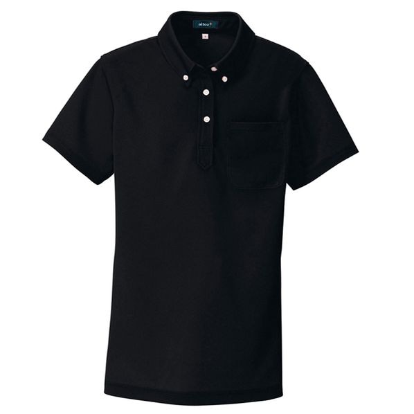 吸汗速乾(クールコンフォート)半袖ボタンダウンポロシャツ(男女兼用) ブラック(アイトス AZ-10599) 吸汗速乾 半袖ポロシャツブラック5号▼