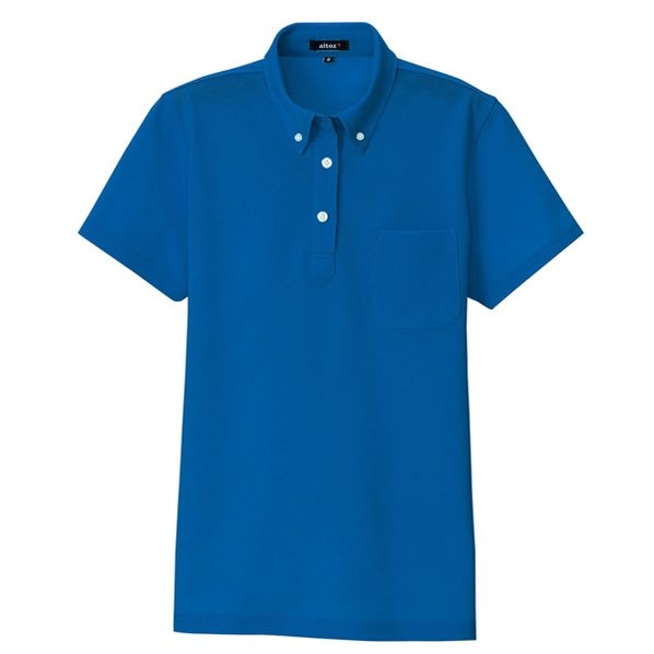 半袖ボタンダウンポロシャツ(男女兼用) ブルー(アイトス AZ-7617-006／通年) 半袖ボタンダウンポロシャツ(男女兼用)ブルー5L