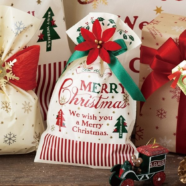 クラシカルクリスマス リボン付き巾着ギフトバッグ Xmas向 通販 ストア エキスプレス