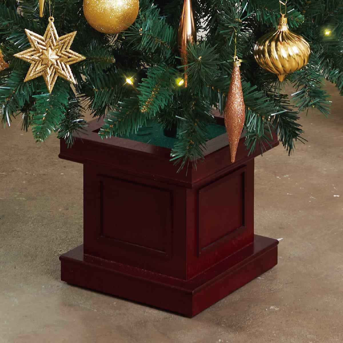 スクエアベースツリーセットスリム ゴールド Led付クリスマスツリー ディスプレイ 飾り オーナメント 木製ポット