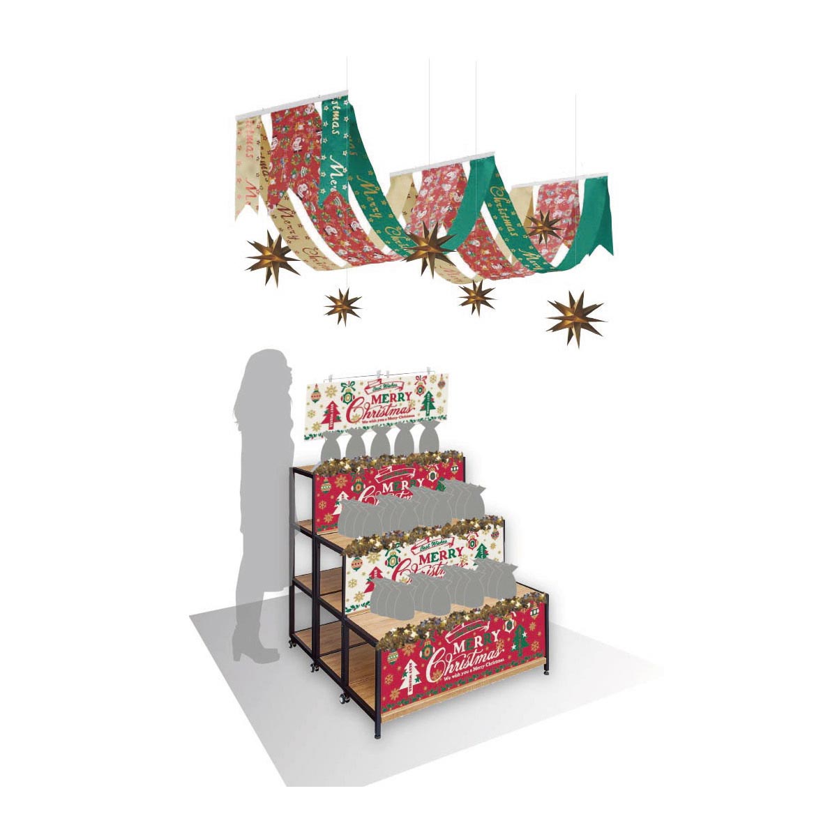 激安通販 スターモール 270cm ゴールド 1本<br><br>大きなスターがきらめく華やかなモールです  180cmのツリーに2〜4本の使用がおすすめです <br><br>クリスマス 飾り 装飾 オーナメント ガーランド モール パーティ 