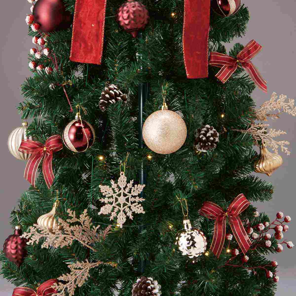 片付け簡単！折りたたみクリスマスツリーセット レッド H150xW66cm