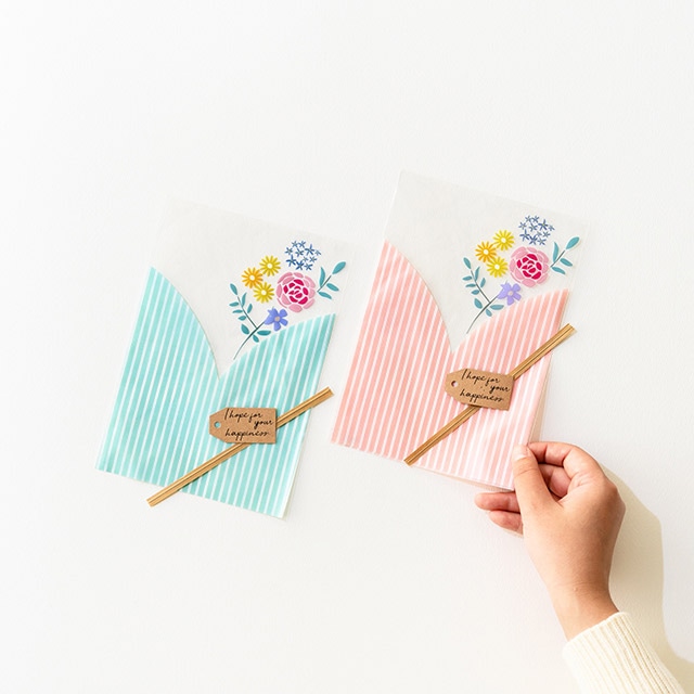 50枚【HEADS】OPPギフトバッグ ブーケプリント 小 ミント