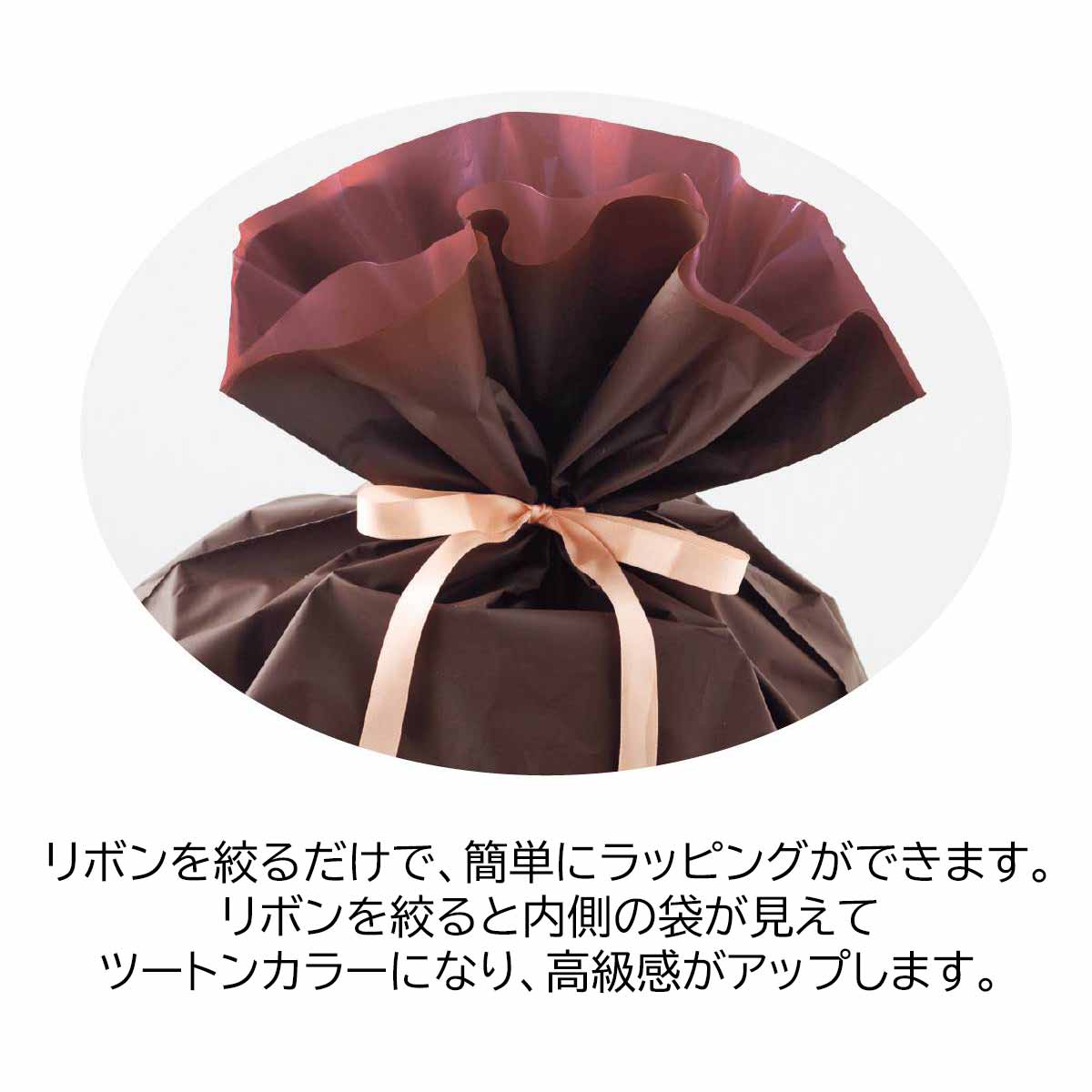 20枚 梨地リボン付きギフトバッグ ブラウン 17×28[18]×底マチ8cm