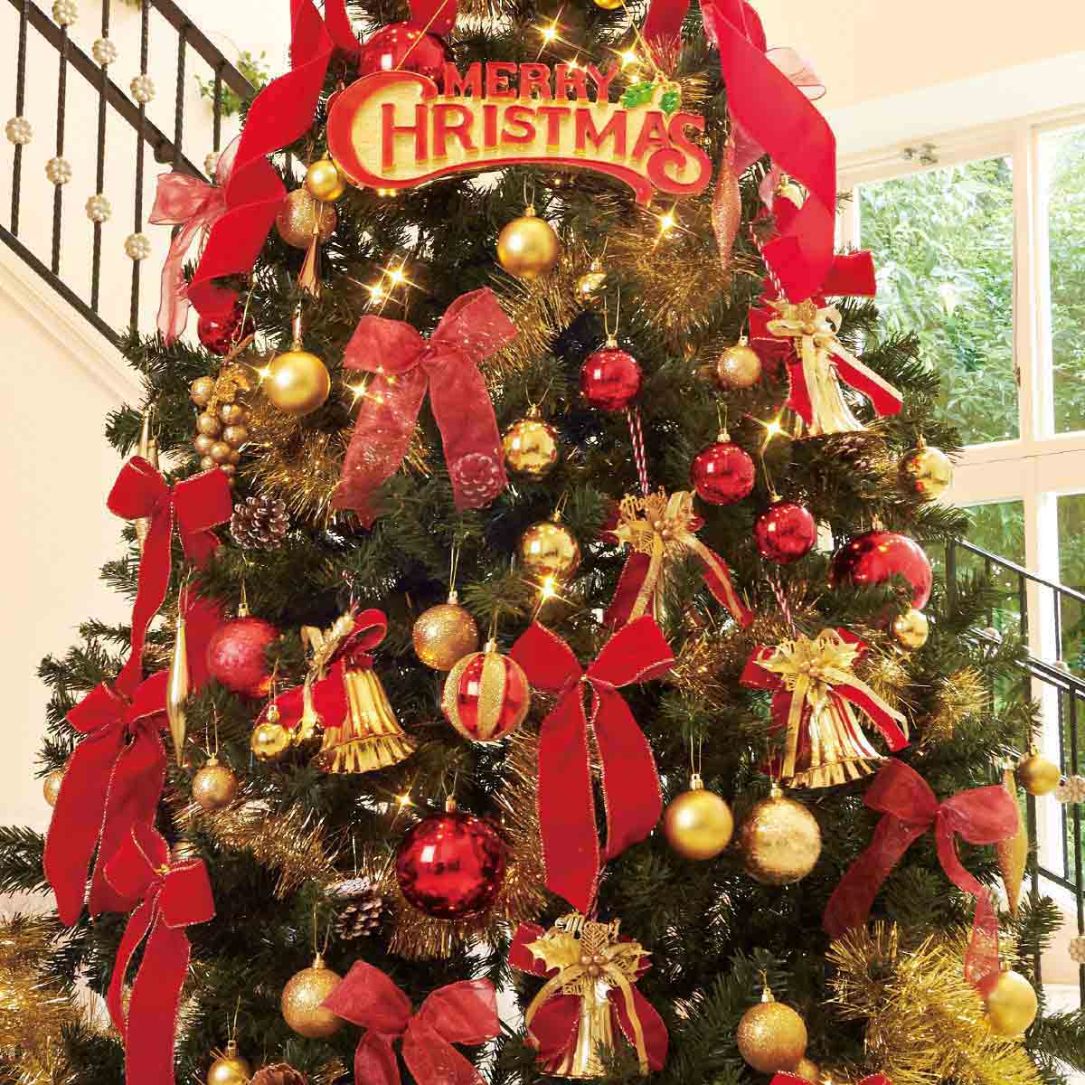 デラックスクリスマスツリーセット レッド［ストエキオリジナル］ 高さ240×幅145cm