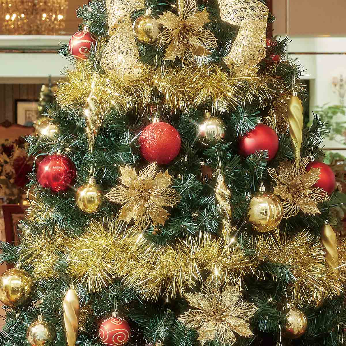 木製ベースクリスマスツリーセット ゴールド［ストエキオリジナル］ 高さ150×幅82cm