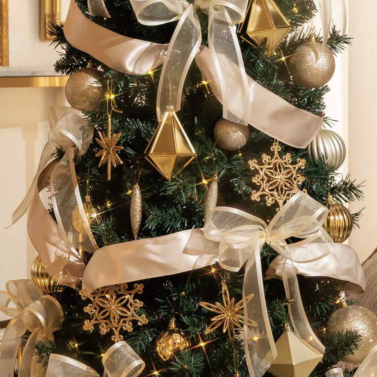 木製ベース スリムクリスマスツリーセット ゴールド ［ストエキオリジナル］ 高さ150×幅66cm