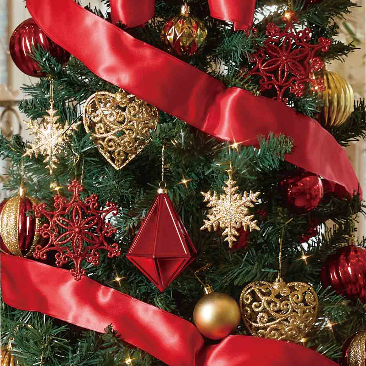 スクエアベース スリムクリスマスツリーセット レッド 高さ150×幅66cm