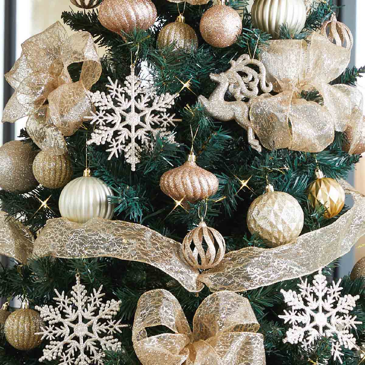 スクエアベースクリスマスツリーセット シャンパンゴールド［ストエキオリジナル］ 高さ150×幅82cm