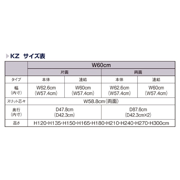 KZ両面ボードタイプ 幅60cm 連結 ホワイト 高さ120cm